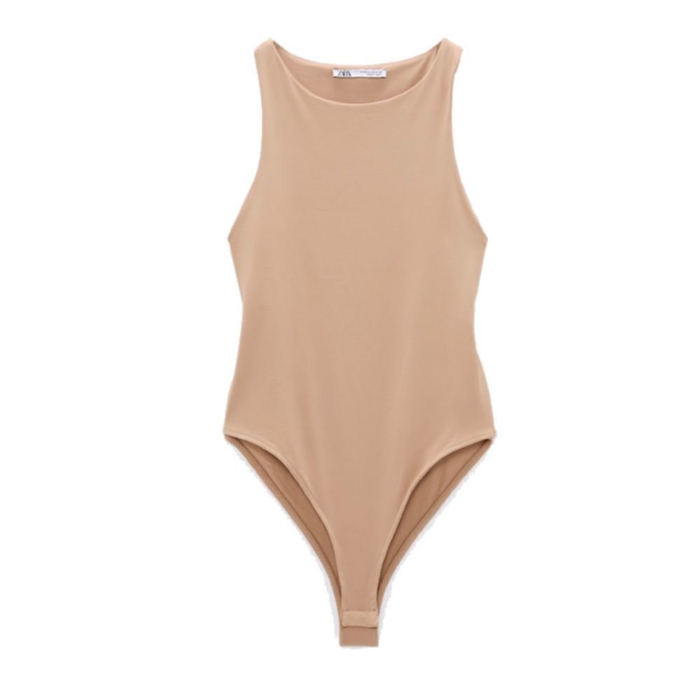 Zara Beige High-Neck Bodysuit